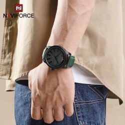 NAVIFORCE - military sports watch - Quartz - waterproof - leather strap - greenWatches
