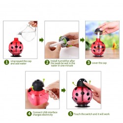 Ultrasonic air humidifier - essential oils diffuser - ladybug shape - USB - LED - 260 mlHumidifiers
