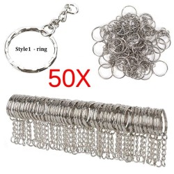 Silver metal keychain - blank - with chain 55mm - 50 piecesKeyrings