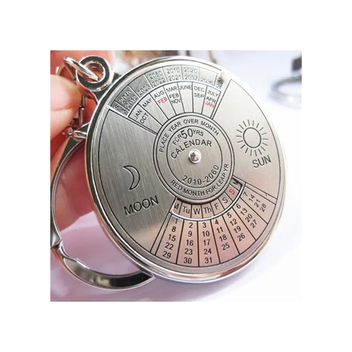 50 years perpetual calendar - silver round keychainKeyrings