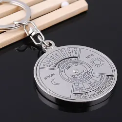 50 years perpetual calendar - silver round keychainKeyrings