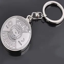50 years perpetual calendar - silver round keychainKeyrings