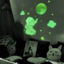 Luminous wall sticker - baby elephant / moon / balloons - kids bedroom wallpaperWall stickers