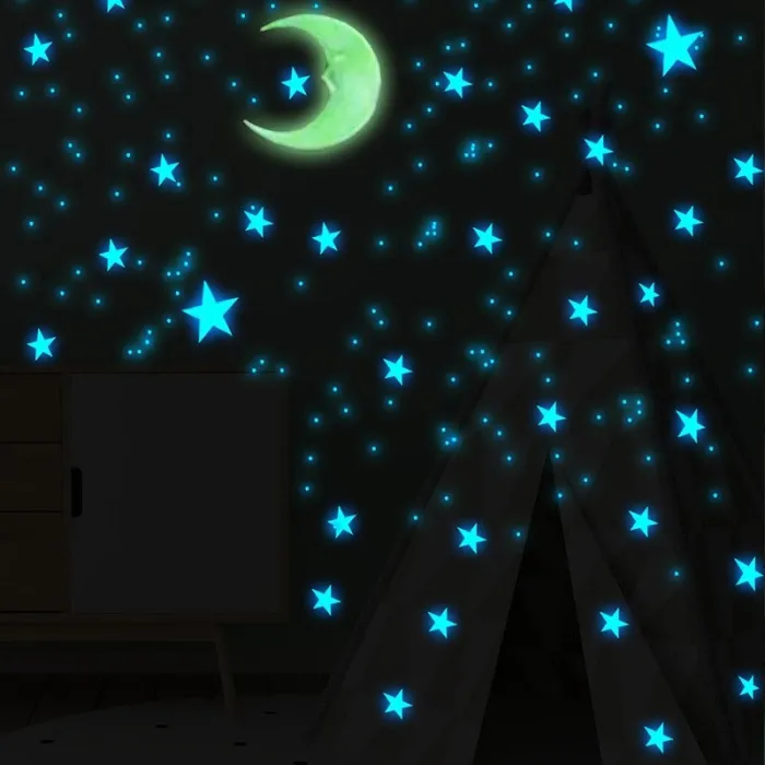 Luminous wall / ceiling stickers - kids bedroom decoration - moon / stars - 111 piecesWall stickers