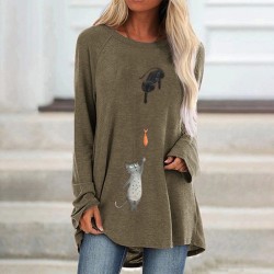 Long sleeve t-shirt - long pullover - two cats / fish printBlouses & shirts