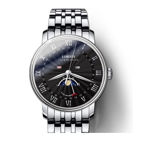 LOBINNI - luxury Quartz watch - moon phase - waterproof - stainless steel - silver / blackWatches