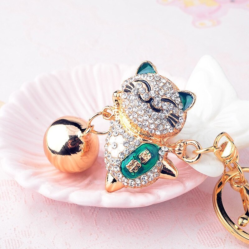 Crystal Japanese lucky cat - keychainKeyrings