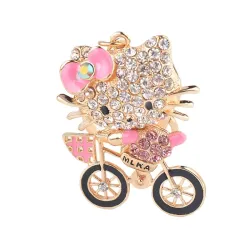 Crystal kitten on a bicycle - keychainKeyrings