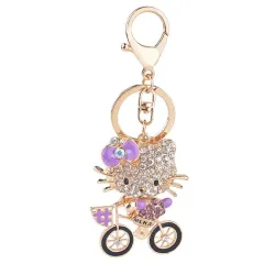 Crystal kitten on a bicycle - keychainKeyrings