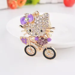 Crystal kitten on a bicycle - keychainKeyrings