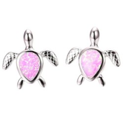 Silver turtle earrings - colorful opalEarrings