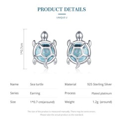 Turtle with blue glass - earrings - 925 sterling silverEarrings