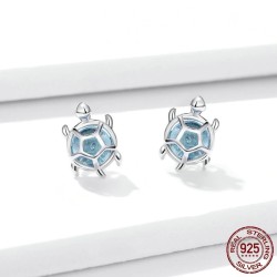 Turtle with blue glass - earrings - 925 sterling silverEarrings