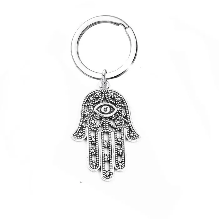 Chakra Hamsa hand / natural hexagonal stone - keychainKeyrings