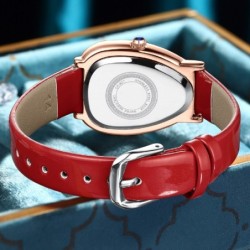 CHENXI - elegant Quartz watch with rhinestones - waterproof - leather strap - redWatches