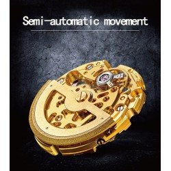 CHENXI - automatic square watch - hollow-carved design - leather strap - silver / greenWatches