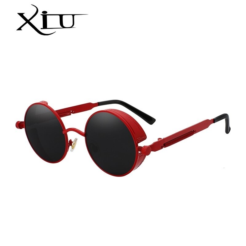 Gothic / steampunk round sunglasses - red lens - metal frame - UV 400 - unisexSunglasses