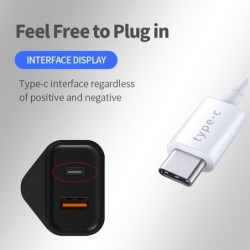 Wall charger - UK plug - type-C / USB dual ports - PD - fast charging - 20WChargers