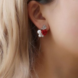 Elegant stud earrings - red rose / pearls / butterfly - crystalsEarrings