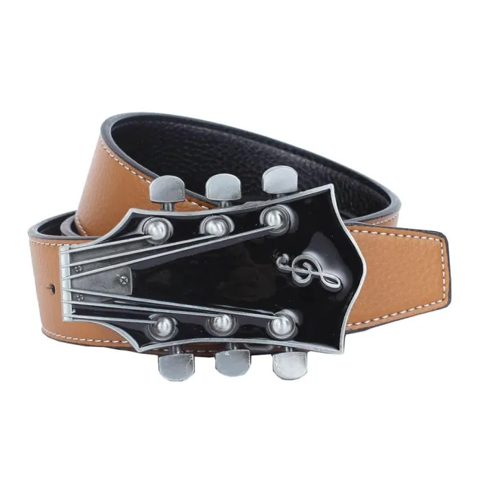Leather belt with metal guitar shaped buckleBelts