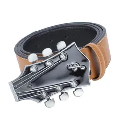 Leather belt with metal guitar shaped buckleBelts