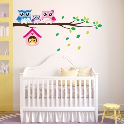 Owl family on tree / birds - vinyl wall sticker - removableWall stickers
