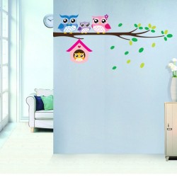 Owl family on tree / birds - vinyl wall sticker - removableWall stickers