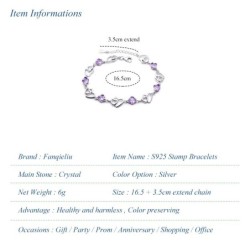 Elegant bracelet - purple crystals / hearts - 925 sterling silverBracelets