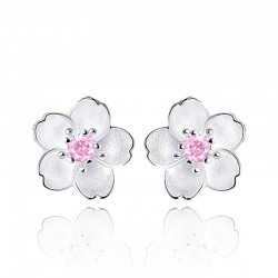 Cherry blossom with pink zirconia - stud earrings - 925 sterling silverEarrings