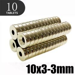 N35 - neodymium magnet - strong disc - 10mm * 3mm - with 3mm hole - 10 piecesN35