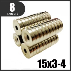 N35 - neodymium magnet - strong disc - 15mm * 3mm - with 4mm hole - 8 piecesN35