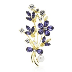 Purple crystal flowers with pearl - broochBrooches