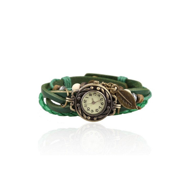 Vintage multi layer bracelet - with Quartz watch - beads / leafBracelets