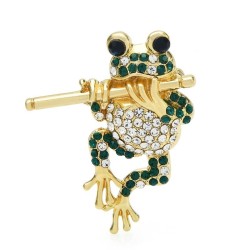 Playing flute crystal frog - broochBrooches