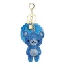 Crystal teddy bear with fur pom pom - keychainKeyrings