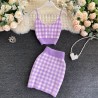 Knitted plaid set - skirt - vest - cardiganDresses