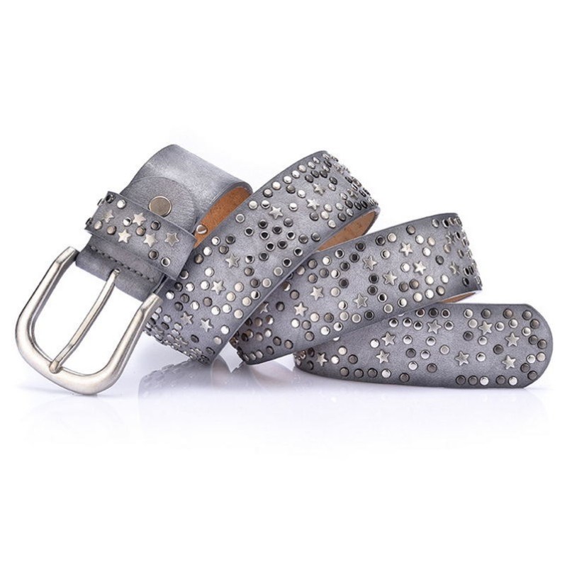 Leather belt with rivets / stars - metal buckleBelts