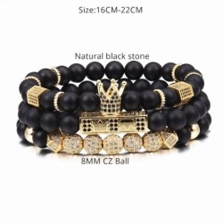 Black beads bracelet with a crown - 3 piecesBracelets