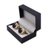 Luxurious round golden cufflinks - white crystals / black enamelCufflinks