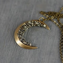 Crescent moon pendant with necklace - crushed crystalsNecklaces