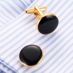 Golden round cufflinks - with black enamelCufflinks
