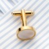 Round gold cufflinks - with white pearl stoneCufflinks