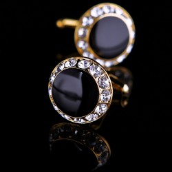 Gold round cufflinks - crystals / black enamelCufflinks