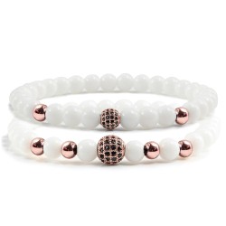 White stone beaded bracelet - decorative crystal balls - 2 piecesBracelets