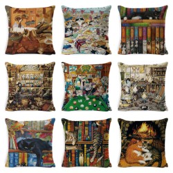 Decorative cushion cover - lazy cat party / books - 45cm * 45cmCushion covers
