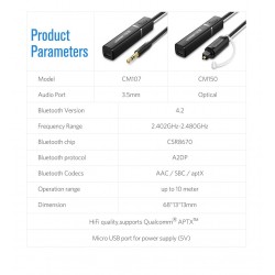 Ugreen - 4.2 for TV headphones PC APTX 3.5mm Aux - Bluetooth 5.0 - adapter - transmitterAudio