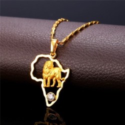 Africa map / lion pendant - with necklaceNecklaces