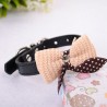 Leather collar with a knitted bowknot - for dogs / catsCollars & Leads