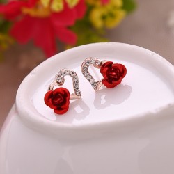 Heart & rose flower - crystal stud earringsEarrings