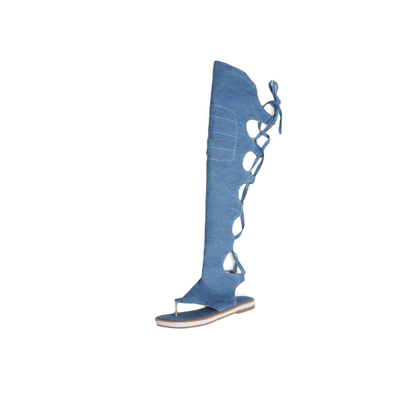 Denim cross lace up - knee high - gladiator shoesSandals